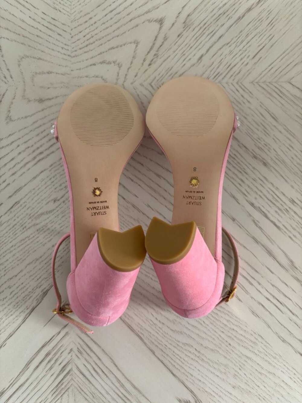Stuart Weitzman Nearly Nude Demi Pearl India Pink Sandal Heels - Picture 4 of 5